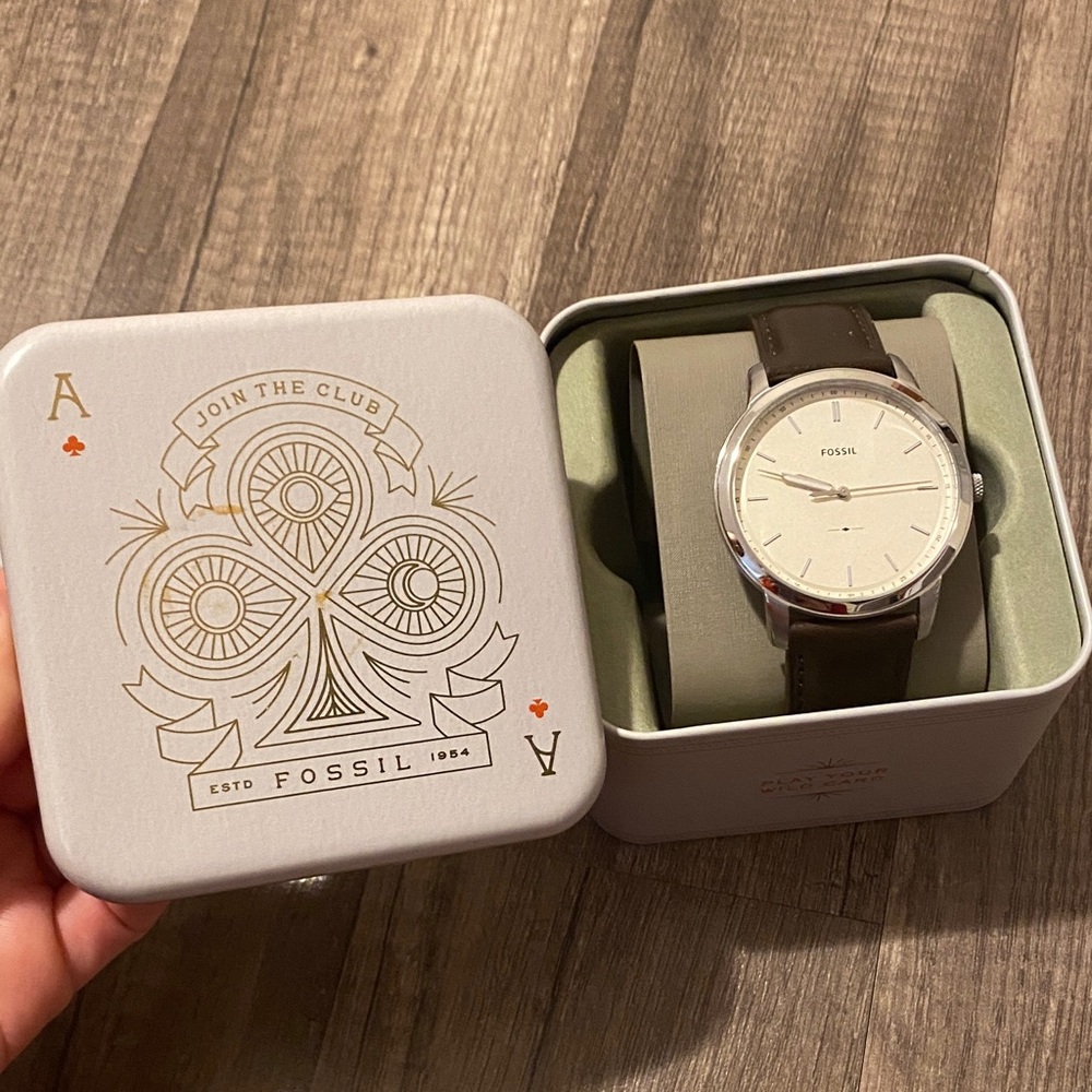 Fossil Silver and Brown Leather Watch